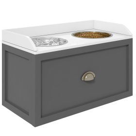 PawHut Elevated Dog Bowl Station with Storage Drawer 21L Capacity & 2 Stainless Bowls Gray
