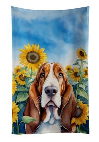Basset Hound in Sunflowers Kitchen Towel Dish Cloths Guest Hand Towel Decorative Bathroom Towel for Face,Tea, Dishcloth, Kitchen and Bath