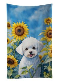 Bichon Frise in Sunflowers Kitchen Towel Dish Cloths Guest Hand Towel Decorative Bathroom Towel for Face,Tea, Dishcloth, Kitchen and Bath