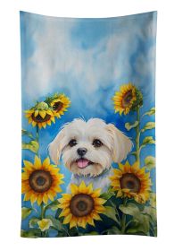Maltese in Sunflowers Kitchen Towel Dish Cloths Guest Hand Towel Decorative Bathroom Towel for Face,Tea, Dishcloth, Kitchen and Bath