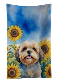 Lhasa Apso in Sunflowers Kitchen Towel Dish Cloths Guest Hand Towel Decorative Bathroom Towel for Face,Tea, Dishcloth, Kitchen and Bath