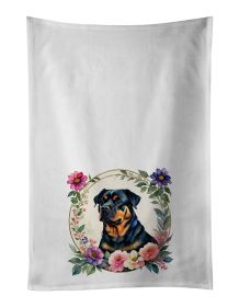 Rottweiler and Flowers Kitchen Towel Set of 2 White Dish Towels Decorative Bathroom Hand towel for Hand, Face, Hair, Yoga, Tea, Dishcloth, 19 X 2