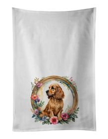 English Cocker Spaniel and Flowers Kitchen Towel Set of 2 White Dish Towels Decorative Bathroom Hand towel for Hand, Face, Hair, Yoga, Tea, Dishc