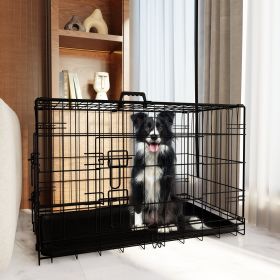 Dog Crate, 42 Inch Large Dog Cage with Divider and Plastic Leak-Proof Pan Tray, Double Door Folding Metal Wire Cage for Indoor, Outdoor, and Trav