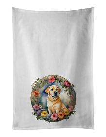 Yellow Labrador Retriever and Flowers Kitchen Towel Set of 2 White Dish Towels Decorative Bathroom Hand towel for Hand, Face, Hair, Yoga, Tea (Default: Default)